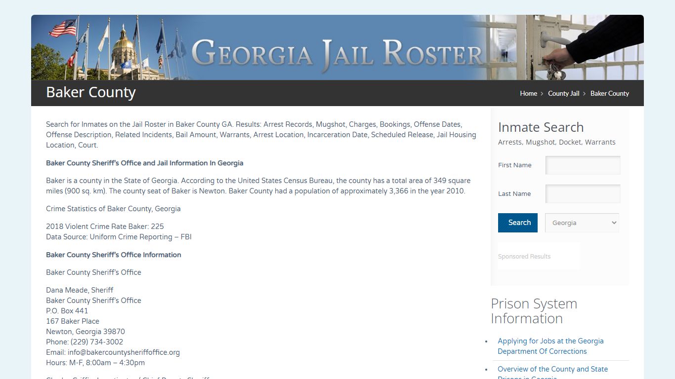 Baker County | Georgia Jail Inmate Search